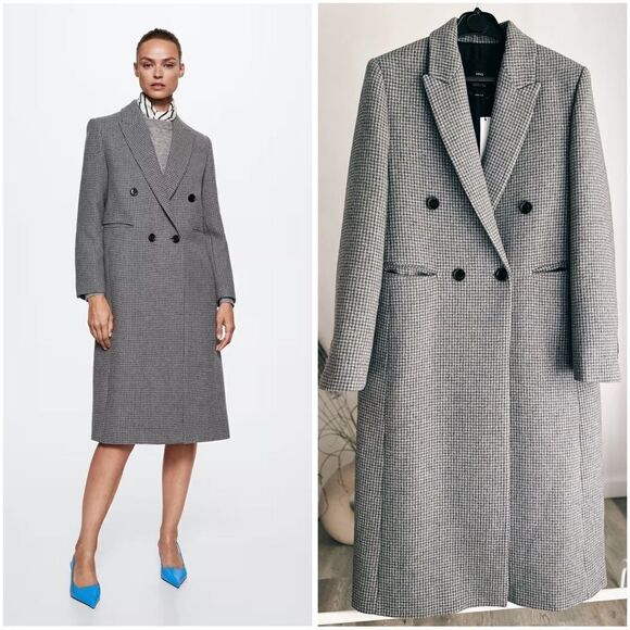 Mango Houndstooth Wool Blend Coat - Picture 1 of 12